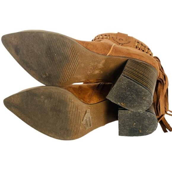 Qupid Cognac Tan Western Style Fringe Ankle Booties Sz 7 - Picture 6 of 15